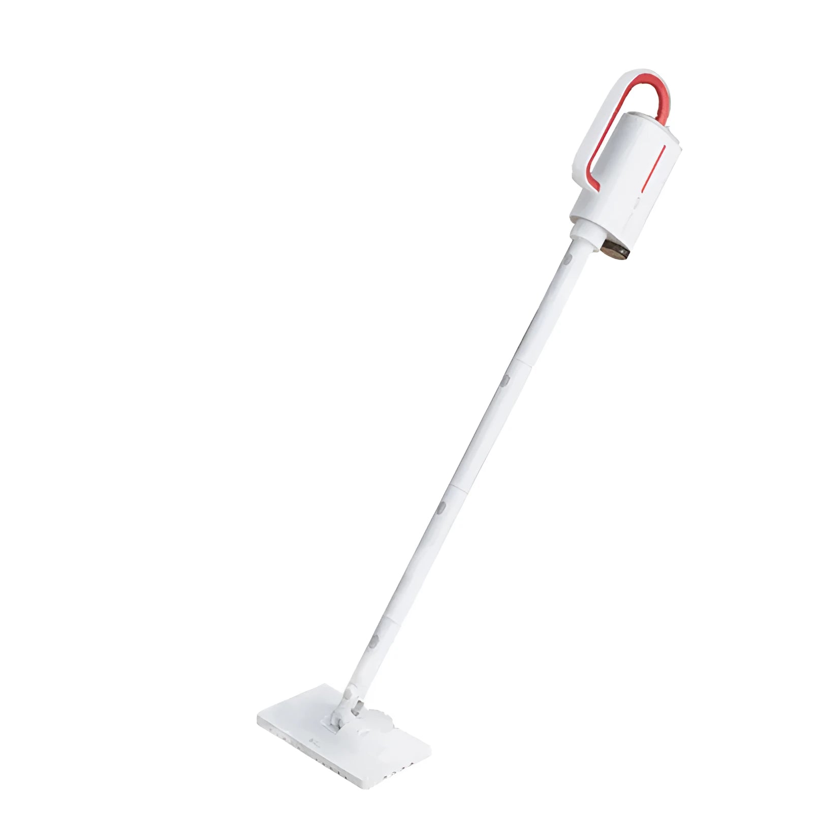 White Deerma DEM-ZQ610 steam cleaner main unit with brush heads and attachments on a table.