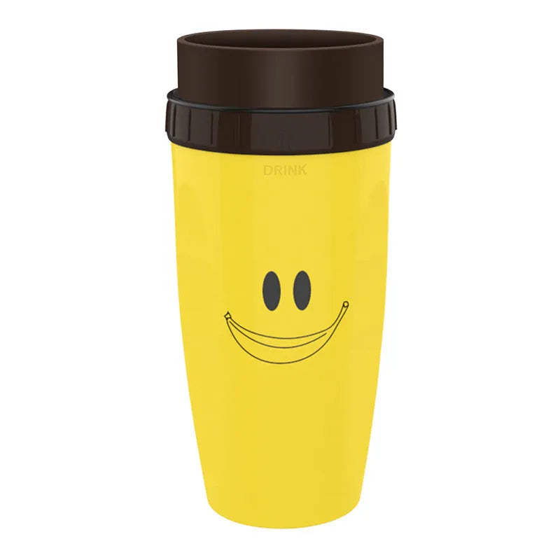 Double insulation travel tumbler with twist-top silicone seal showing cartoon patterns