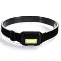 Outdoor mini COB LED headlight with polyester webbing strap, showing blue, black, and red colour options