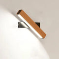 Wooden LED wall lamp with adjustable lighting bar in black or white finish, showing small or large size options