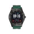Black smart watch with zinc alloy case and silicone band displaying heart rate and sleep tracking on touchscreen
