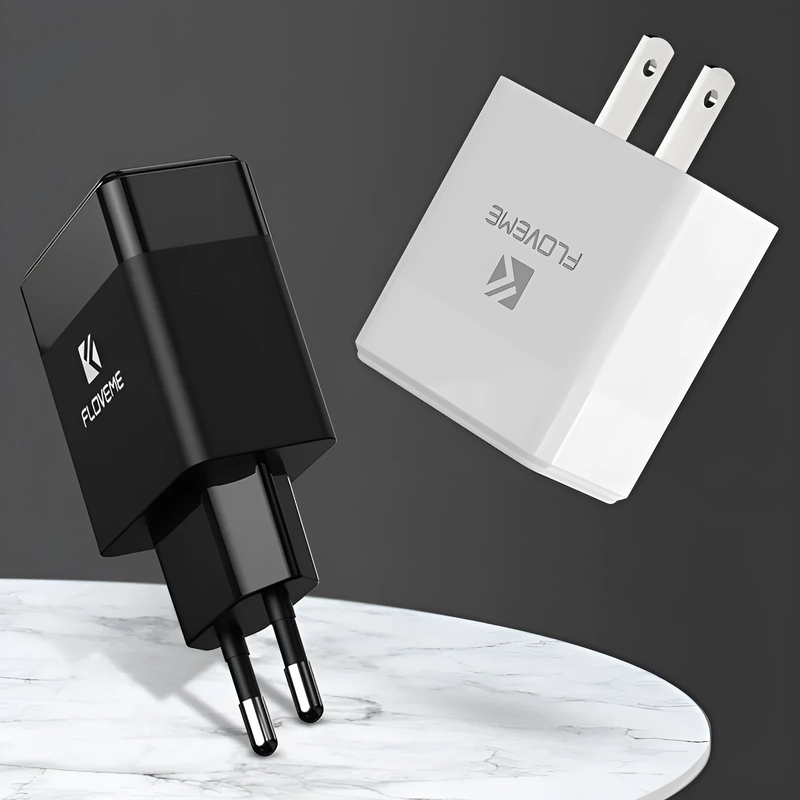 European and American standard travel charger with USB port in black or white colour