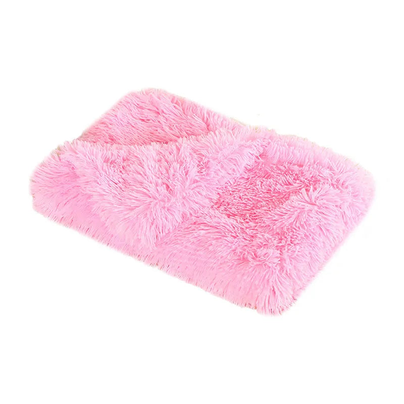 Double plush cat blanket cushion in apricot, grey, khaki, pink, or red, sizes S to XL for cats and small pets
