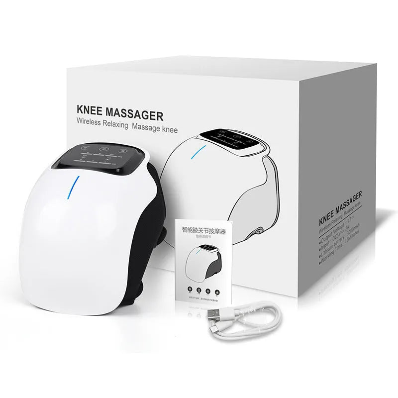White rechargeable leg and knee massager with hot compress and vibration, knee pad, three-gear controller, 655 grams