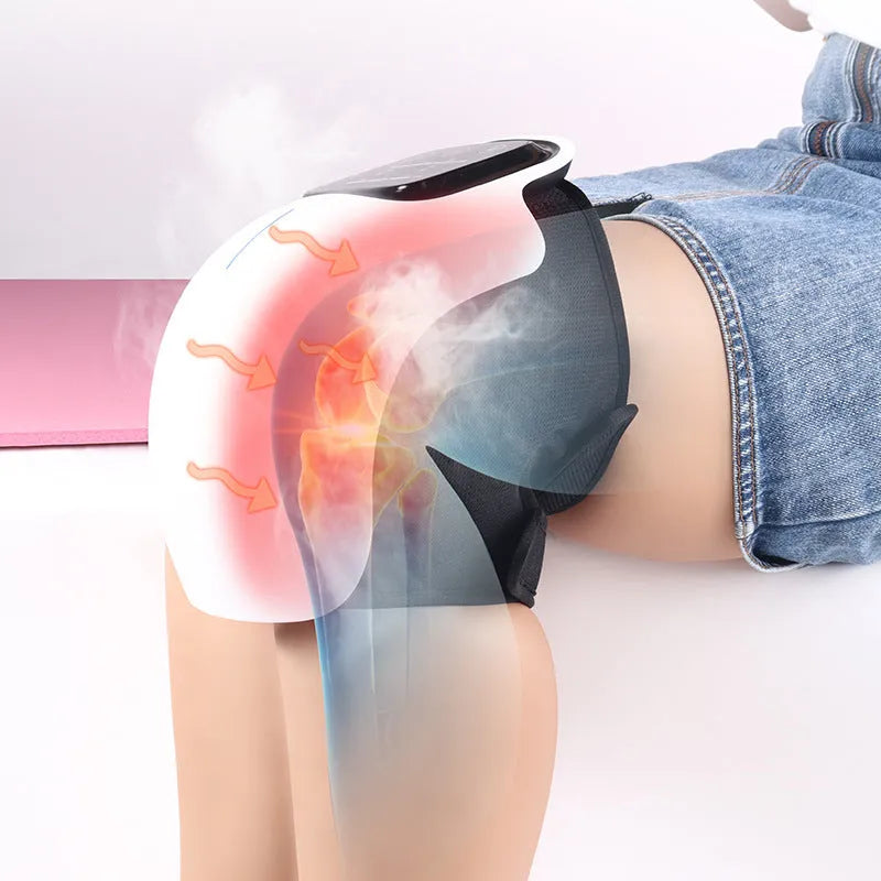 White rechargeable leg and knee massager with hot compress and vibration, knee pad, three-gear controller, 655 grams
