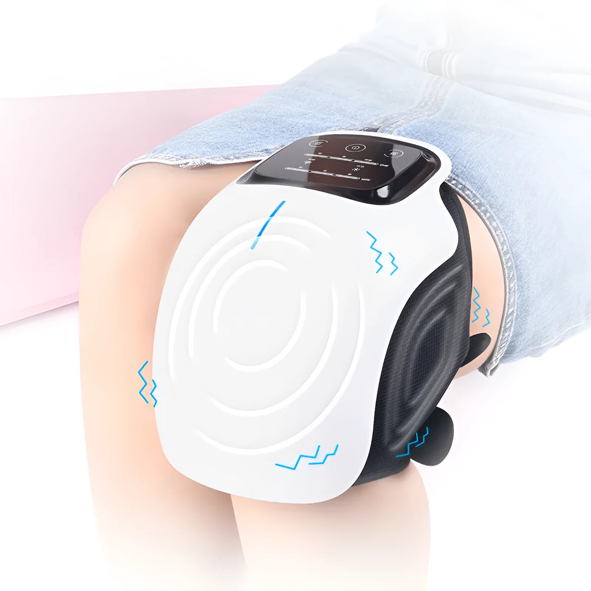 White rechargeable leg and knee massager with hot compress and vibration, knee pad, three-gear controller, 655 grams