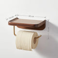 Solid walnut wood and brass wall-mounted paper towel and toilet roll holder, 20x13x10cm