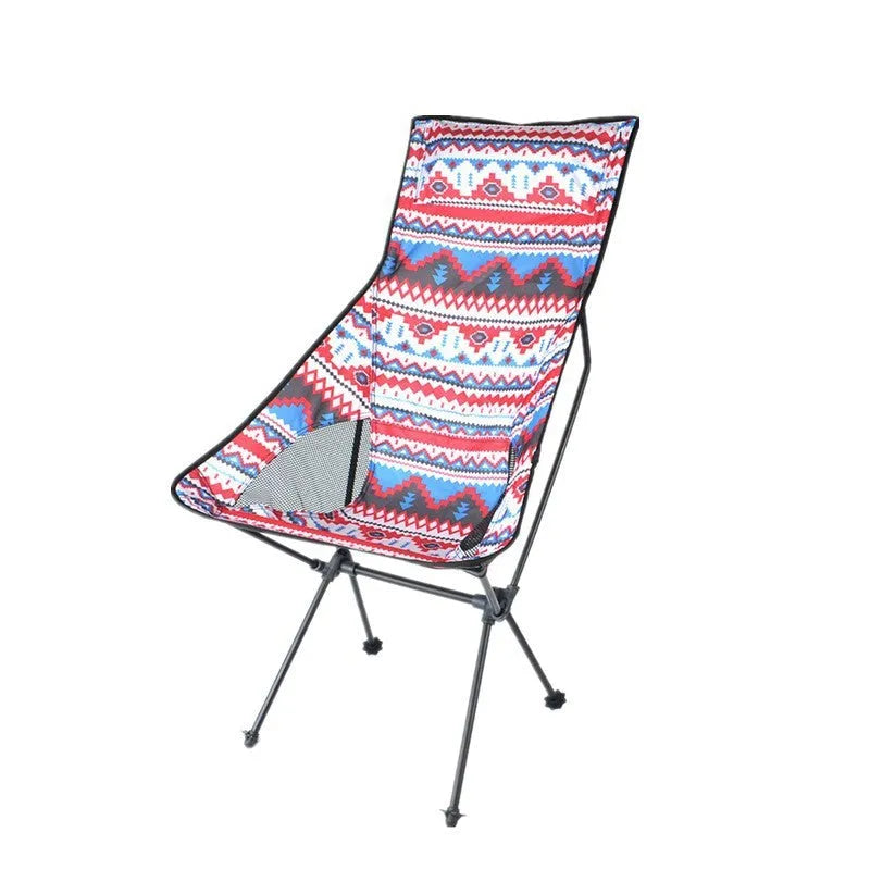 Aluminium alloy folding moon chair in red or yellow for camping, beach, fishing, and garden leisure