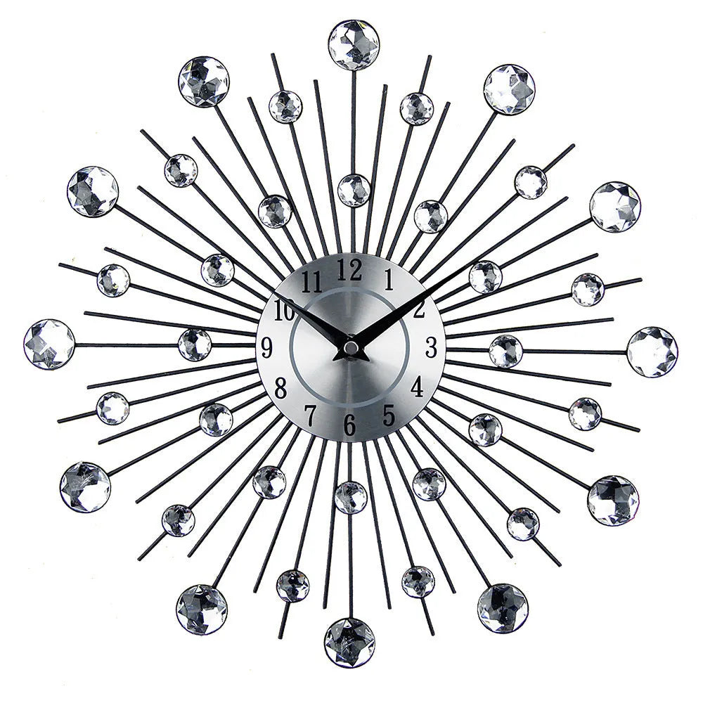 Silver round wall clock with 33cm diameter showing pointer and number display on aluminium dial
