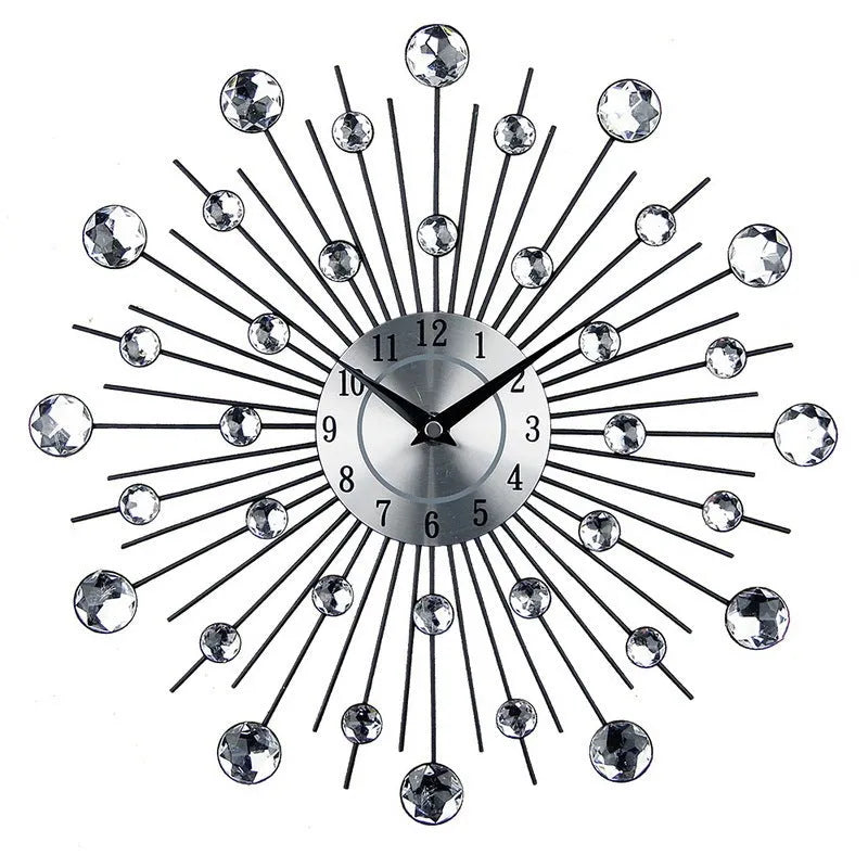 Silver round wall clock with 33cm diameter showing pointer and number display on aluminium dial