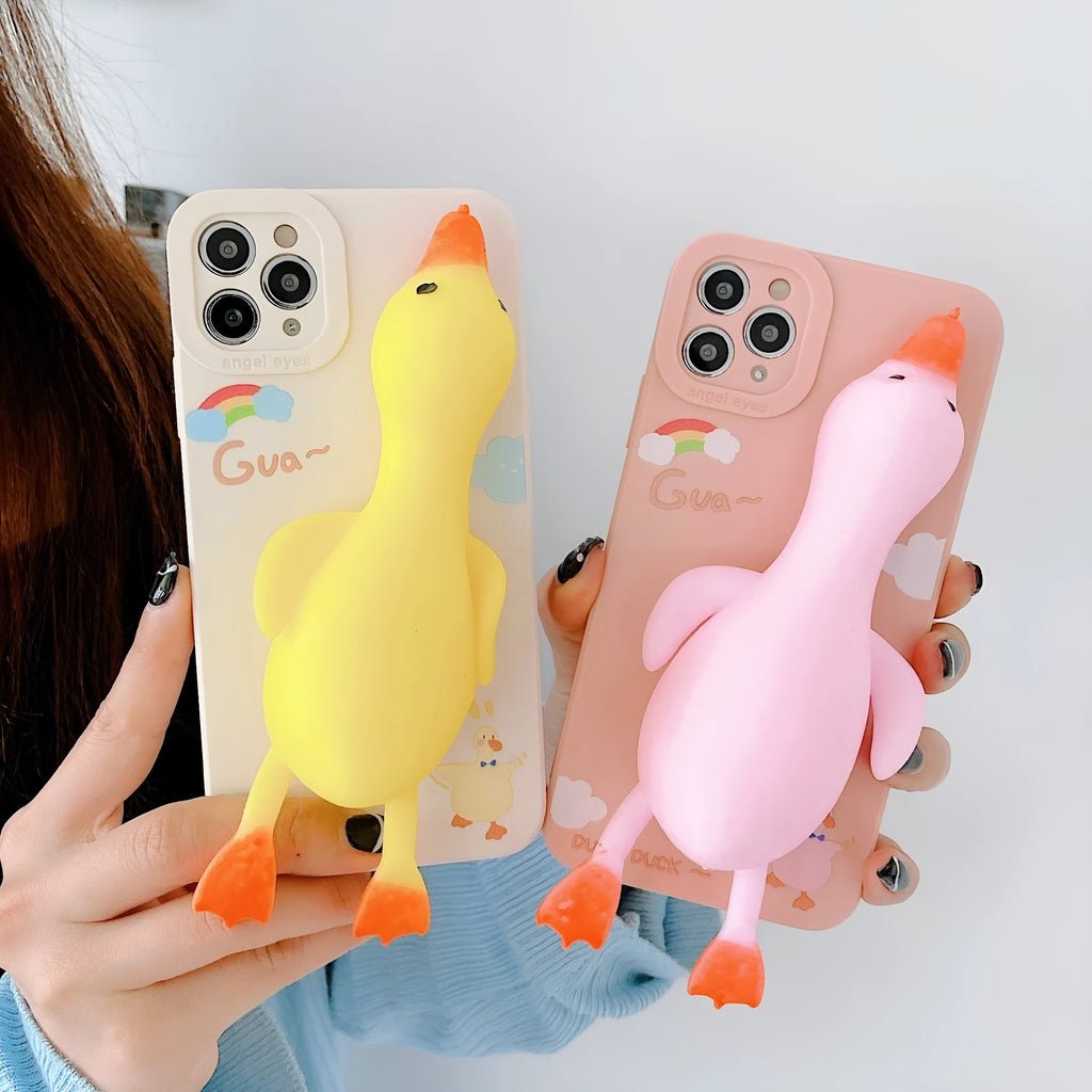 Clear silicone iPhone case with cartoon all-inclusive design in yellow, white, and pink colour options
