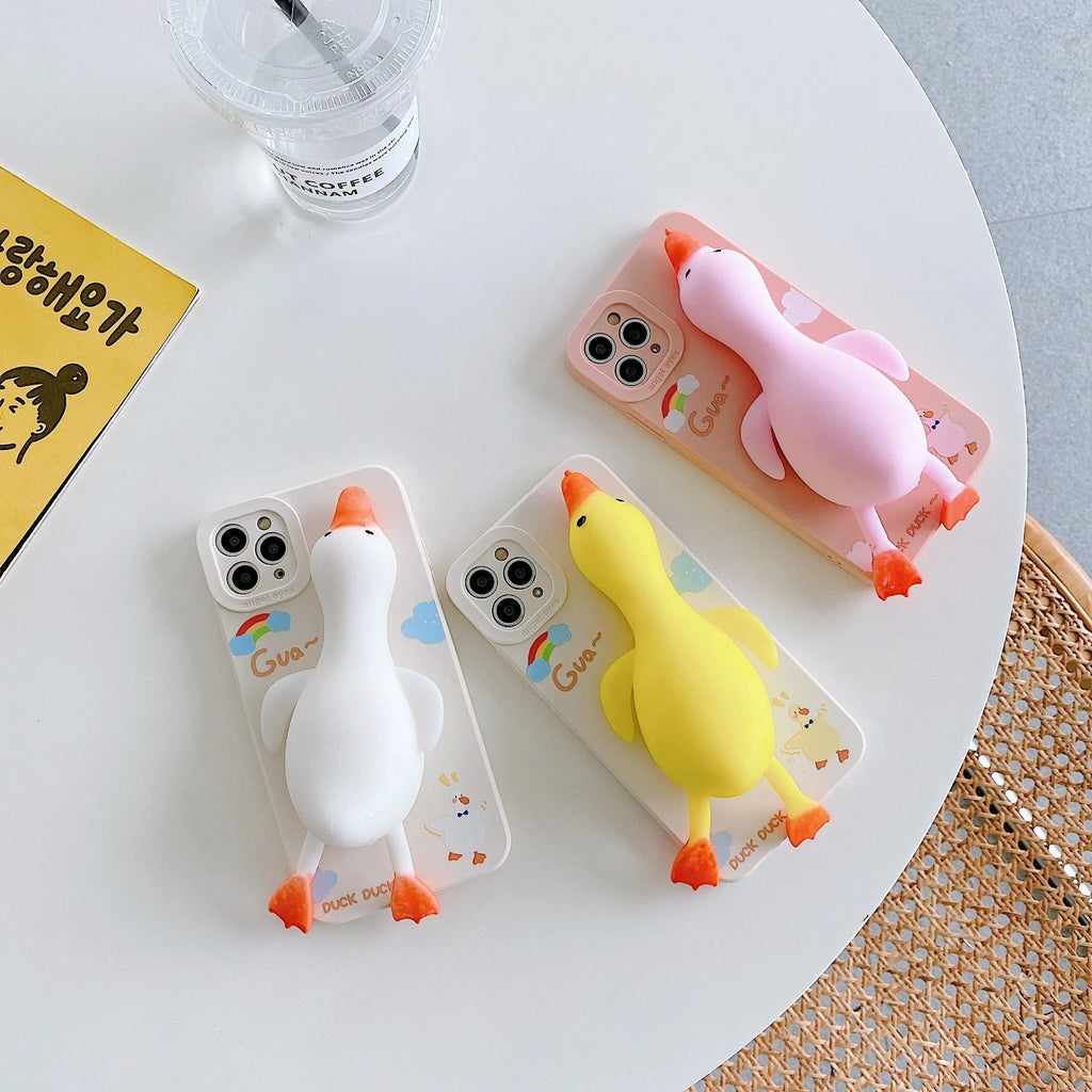 Clear silicone iPhone case with cartoon all-inclusive design in yellow, white, and pink colour options