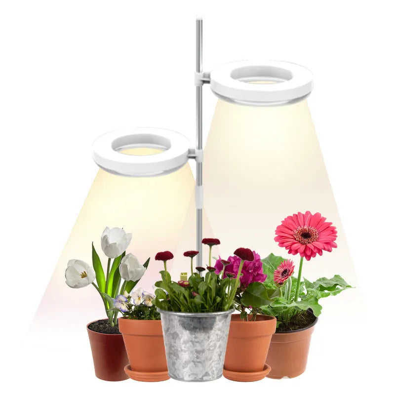 Home office desk flower and plant growth lamp with full spectrum LED light, adjustable heads, and 160mm x 29mm size