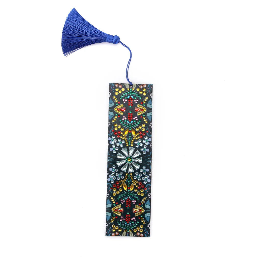 Leather bookmark with embroidered mandala flower diamond painting design.