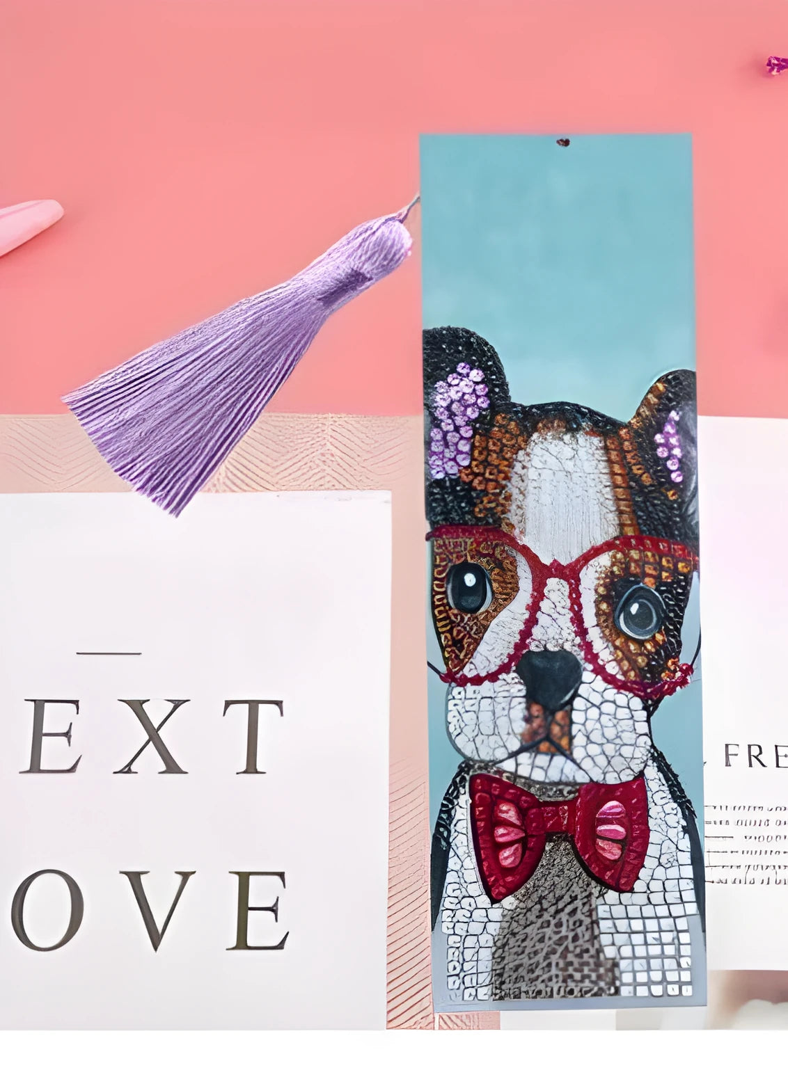 Leather bookmark with embroidered mandala flower diamond painting design.