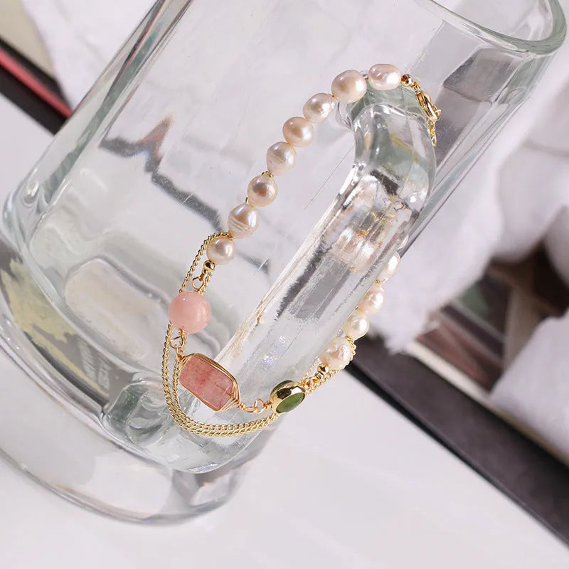 Women's geometric freshwater pearl bracelet with UG309 pink colour, individually packed