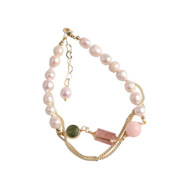 Women's geometric freshwater pearl bracelet with UG309 pink colour, individually packed