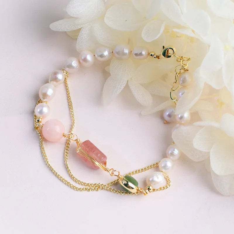 Women's geometric freshwater pearl bracelet with UG309 pink colour, individually packed