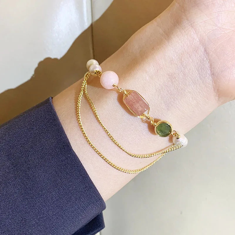 Women's geometric freshwater pearl bracelet with UG309 pink colour, individually packed