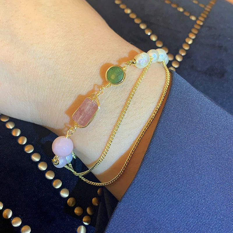 Women's geometric freshwater pearl bracelet with UG309 pink colour, individually packed