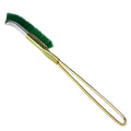 Green elbow-shaped cleaning brush with nylon wire bristles and a metal handle for rust removal.