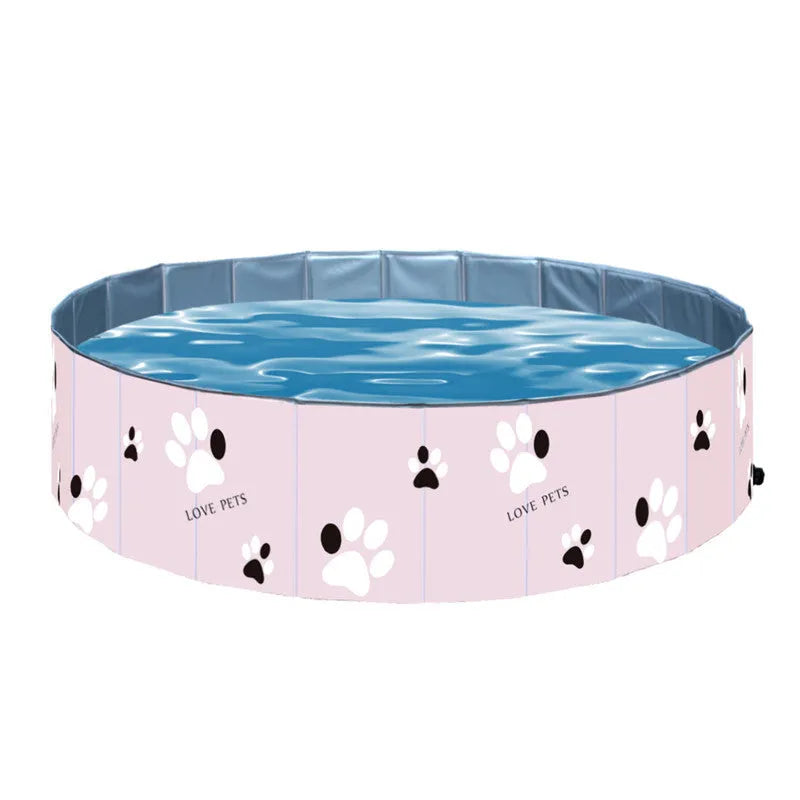 Blue PVC folding dog bathtub with round design and inflatable sides