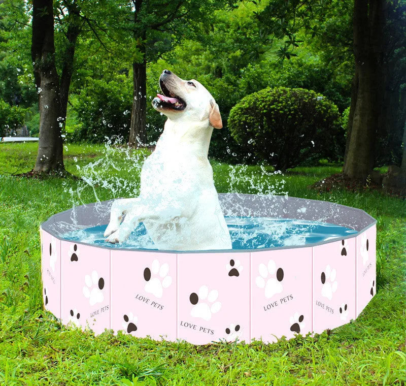 Blue PVC folding dog bathtub with round design and inflatable sides