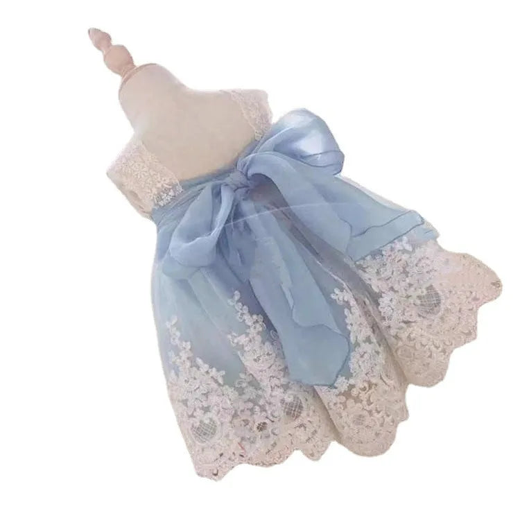 Ocean blue baby girl princess dress with lace detailing for birthday parties and special occasions