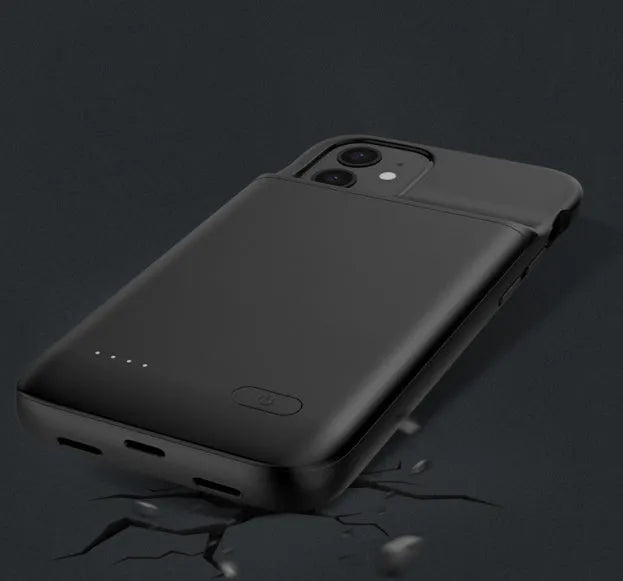 Ultra-thin TPU soft bag wireless back clip battery attached to iPhone 12, showing 167x70x18mm dimensions and black colour