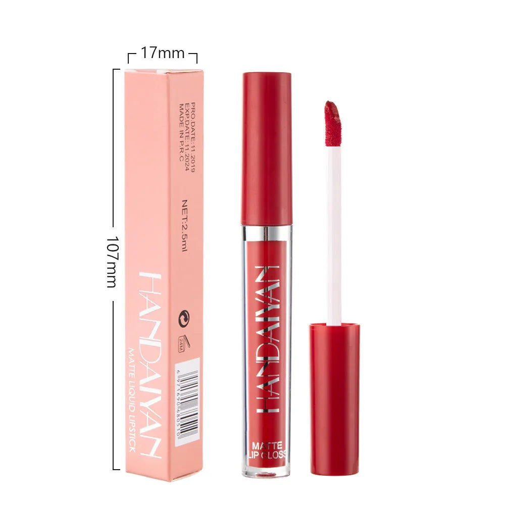 HANDAIYAN matte non-stick cup lip gloss tube in 2.5ml size, showcasing a liquid lipstick with a matte finish.