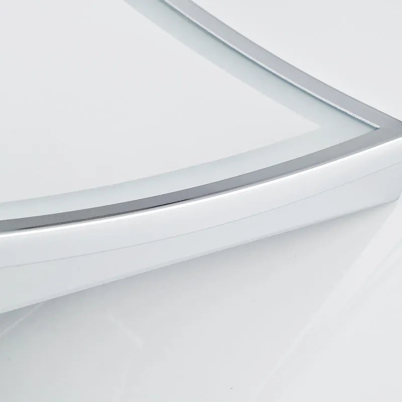 Stainless steel wall-mounted folding bathroom mirror with built-in lamp in a choice of four metallic finishes.