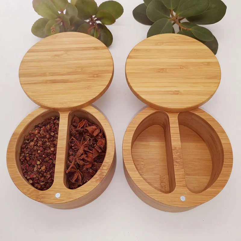 Bamboo seasoning bottle with 9x7cm dimensions and 7.5cm bamboo spoon for kitchen organisation