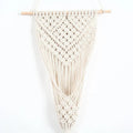 White hand-woven cotton flower basket wall tapestry with grid pattern measuring 30cm by 70cm