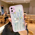 Matte frame floral iPhone case in pink lavender, blue lavender, and blue flower designs for iPhone models