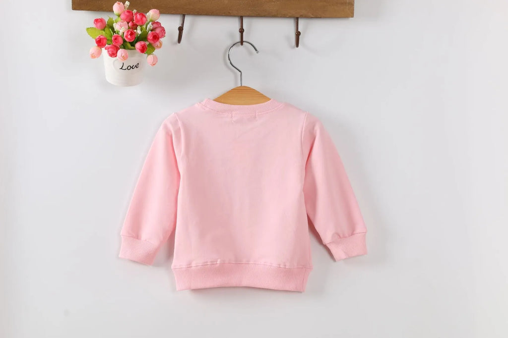 Korean style baby girl's cartoon pattern autumn sweater in soft fabric.