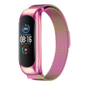 Three-bead solid metal wristband for Mi Band smartwatch in rose gold colour on a grey background.