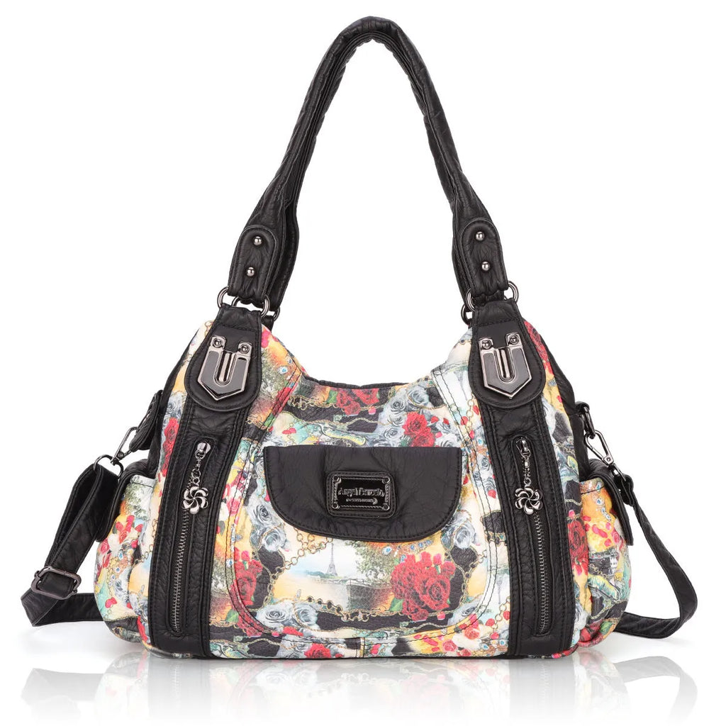 White women's PU messenger bag with dumpling-style design and shoulder strap