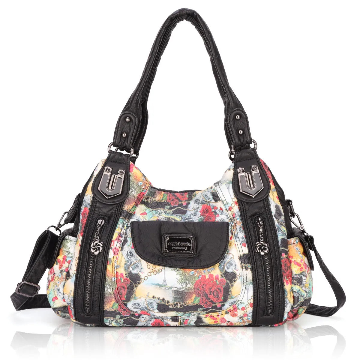 White women's PU messenger bag with dumpling-style design and shoulder strap