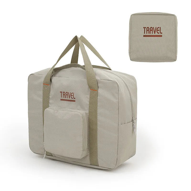 Cube-shaped travel storage bag in black colour with seal closure, showing 300D Oxford cloth texture and dimensions