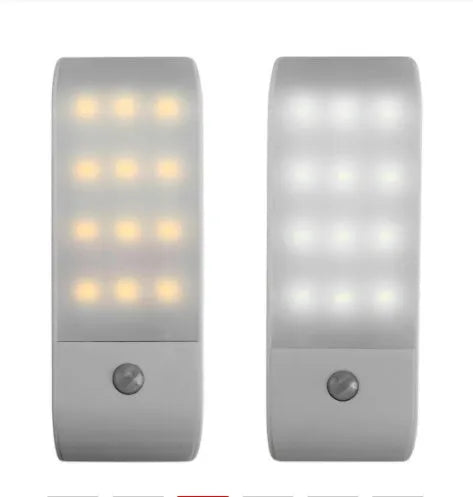 12LED rechargeable night light with infrared sensor, PVC shade, white or yellow light options, 10cm diameter