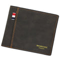 Men's tri-fold wallet in black, navy blue, dark brown, or light brown with card slots and coin pocket