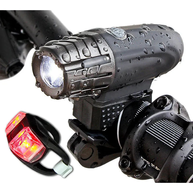 USB rechargeable rainproof bicycle headlight 105x33x90mm in black or white for mountain bikes
