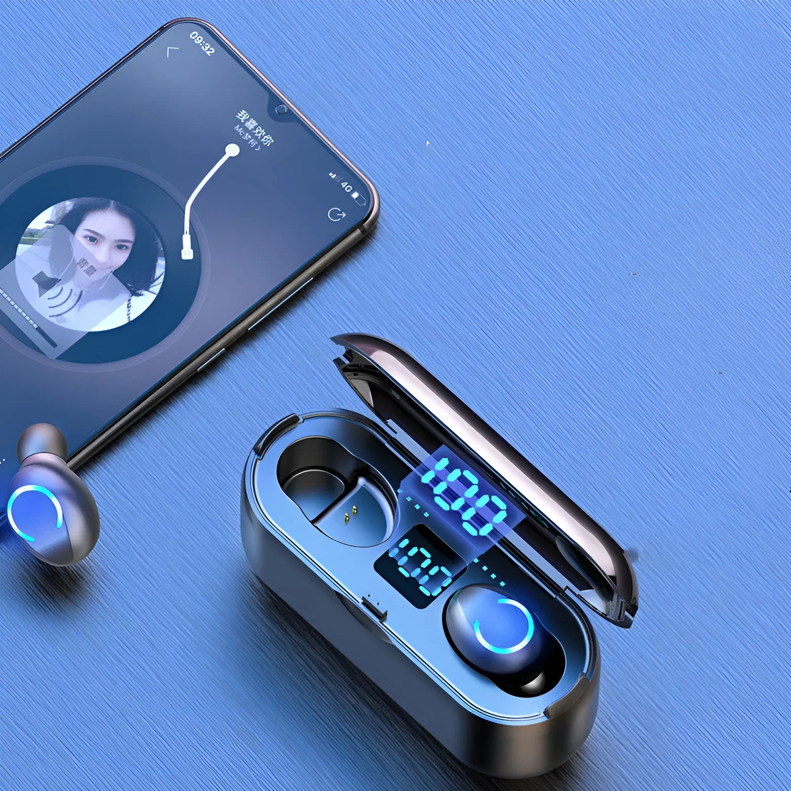 Black and white TWS Bluetooth wireless earbuds with custom logo printing options