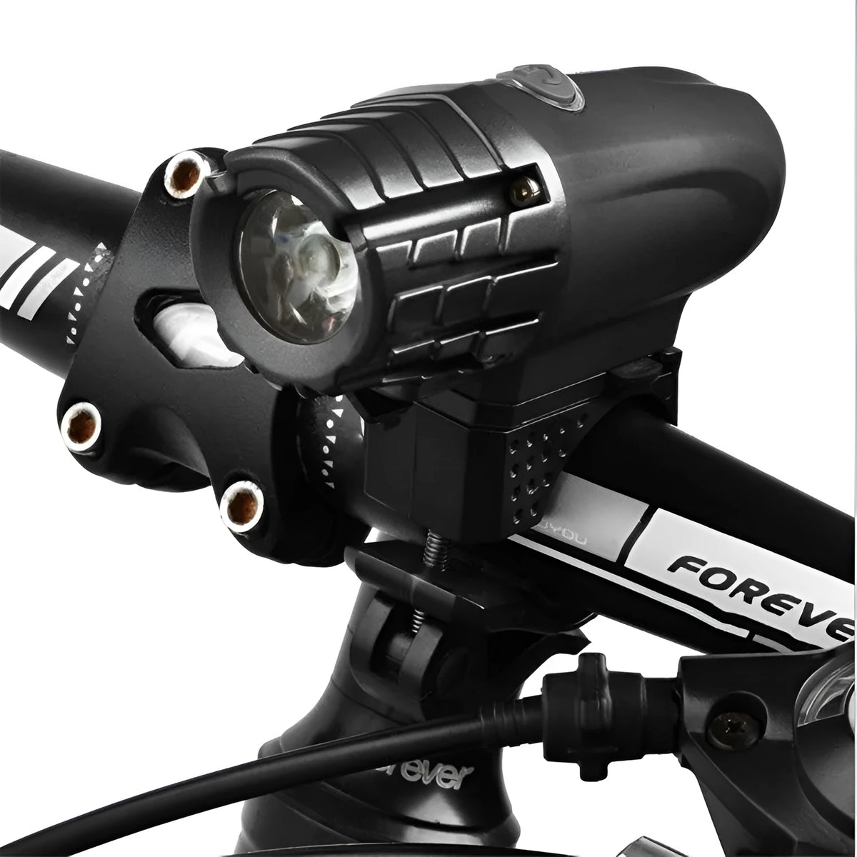 USB rechargeable rainproof bicycle headlight 105x33x90mm in black or white for mountain bikes