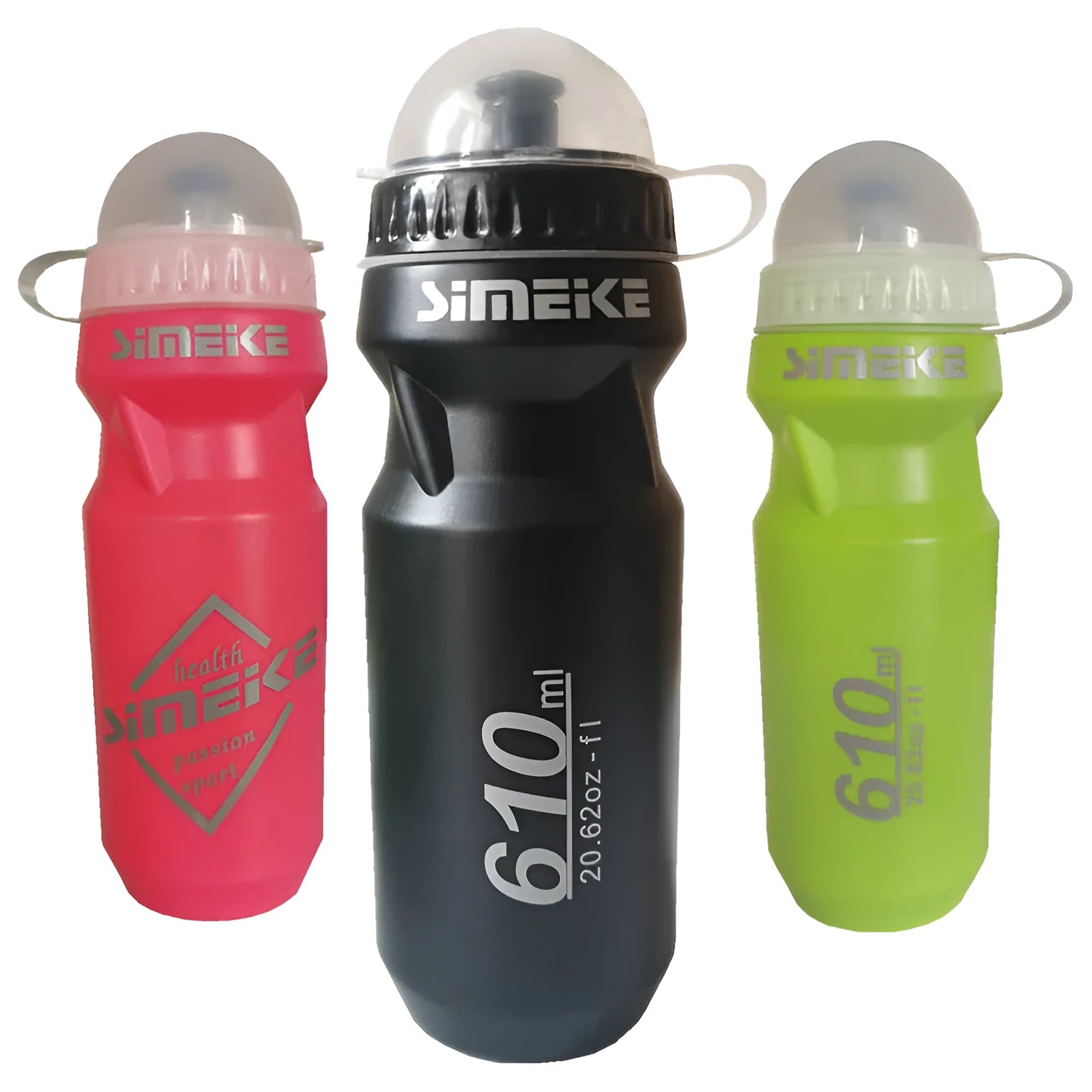 Bicycle water bottle with 610ml capacity in red, green, and black colour options