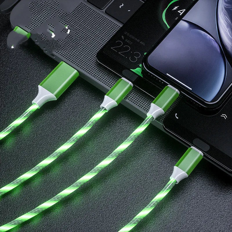 USB cable with three colourful marquee streamers and splitter for charging multiple devices