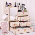 Wooden cosmetic storage box with cartoon patterns, 6 compartments, dimensions 28cm x 18cm x 12cm