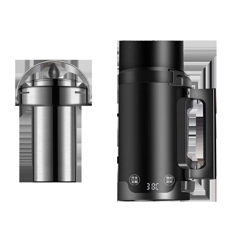 Portable black mini electric travel kettle with inner water level marking and power cord