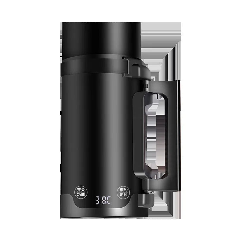 Portable black mini electric travel kettle with inner water level marking and power cord