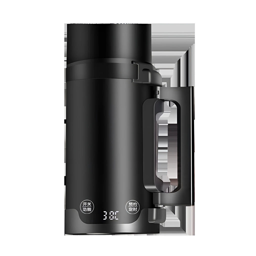 Portable black mini electric travel kettle with inner water level marking and power cord